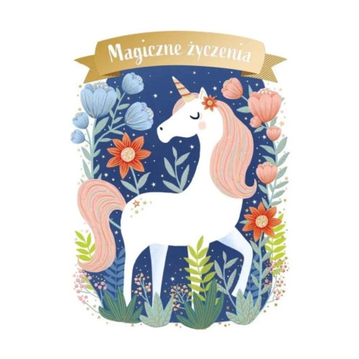 Felicitare B6 HENRY cu design Magiczny kon, set cu envelopa colorata