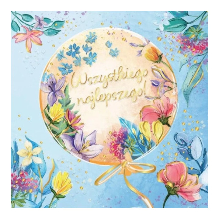 Felicitare HENRY, Karnet KW Balon w kwiatach, 15x15cm, cu coperta colorata, set