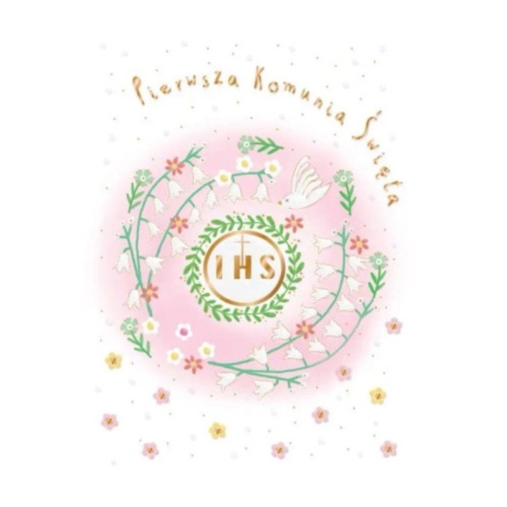 Felicitare A5 HENRY, comunie, roz, cu text de urari, cu envelopa