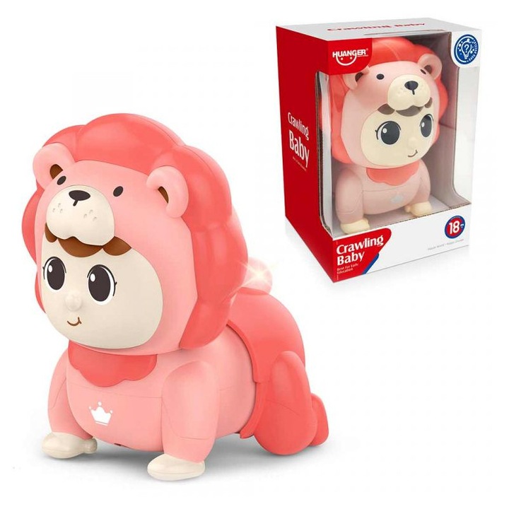 Happy World: Kúszó-Mászó Baba oroszlán jelmezben pink színben 13x17cm