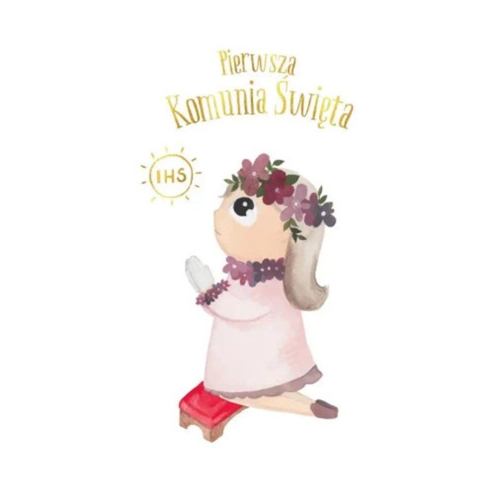 Felicitare B6 HENRY Comunie - Fetita, cu coperta alba, zadrupta cu urari