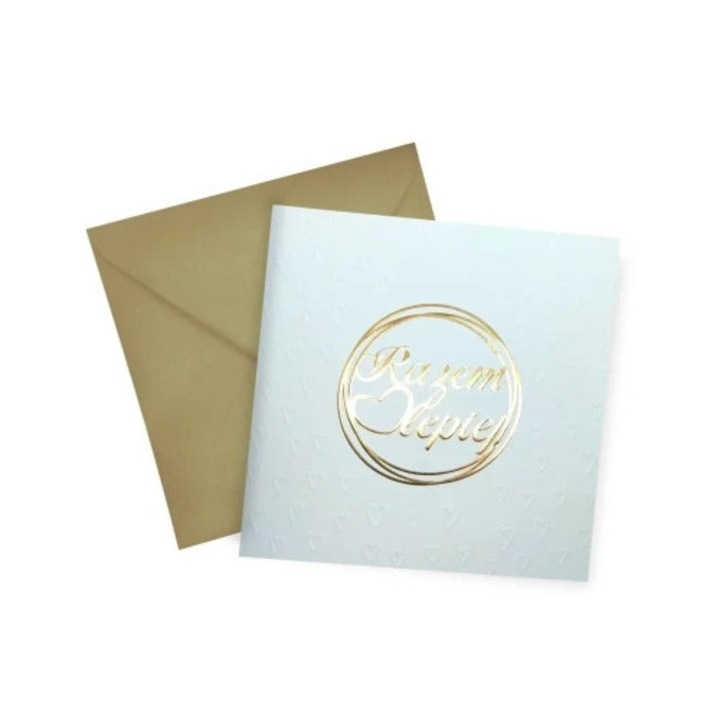 Felicitare HENRY, Karnet KW Tloczenie, 15x15cm, cu lac de aur 3D, set cu plic perlat