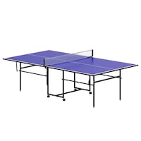 SPORTNOW Masa de Ping Pong Pliabila pentru Interior cu Roti Pivotante, Plasa, Palete si Mingi, Albastru