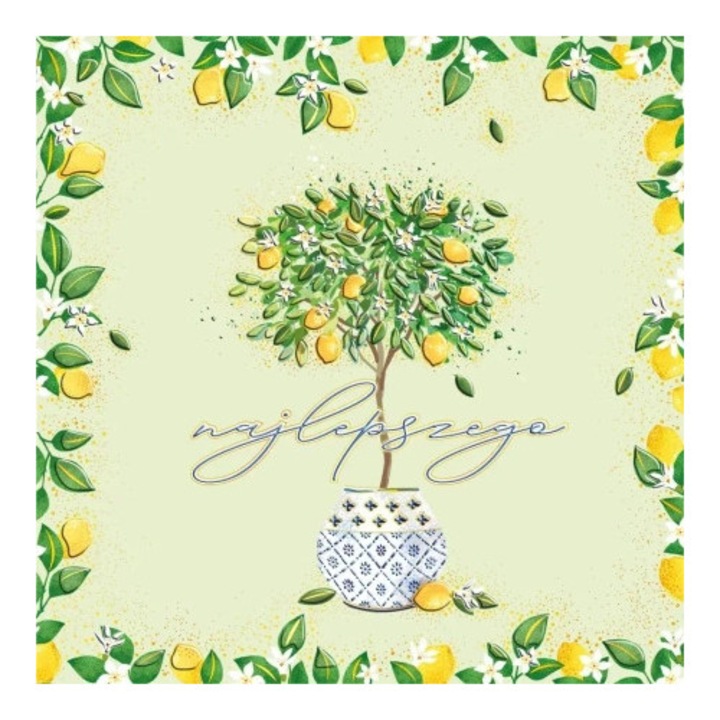 Felicitare HENRY Drzewko cytrynowe, zlocona, 15x15cm, set cu envelopa