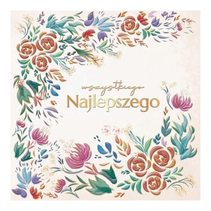 Felicitare HENRY, Karnet KW Retro flori, 15x15cm, cu text de urari, set cu envelopa