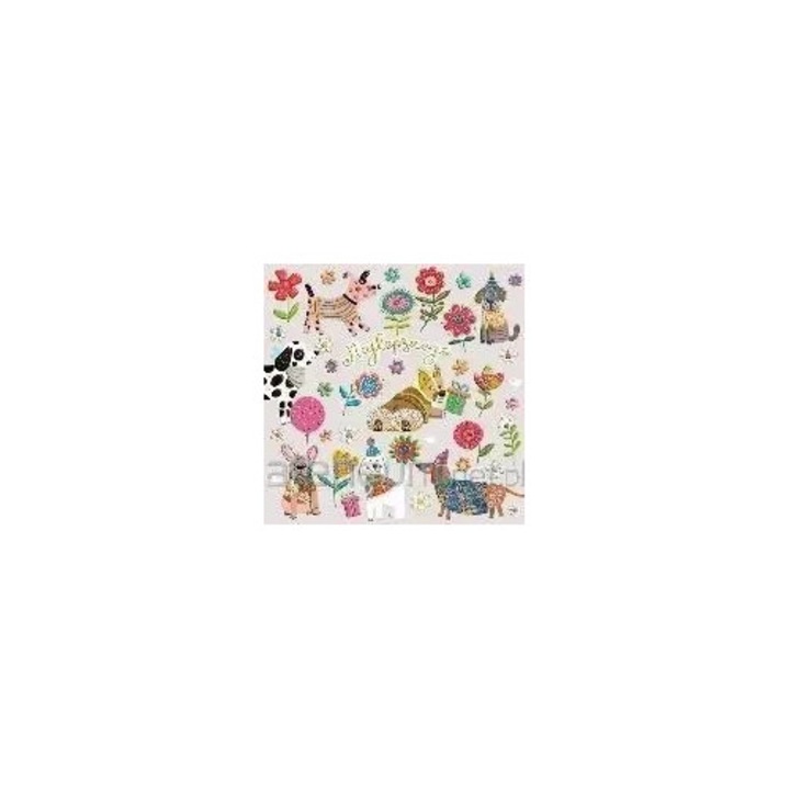 Felicitare HENRY, Karnet Urodziny, Pieski in flori, 15x15cm, set cu envelopa