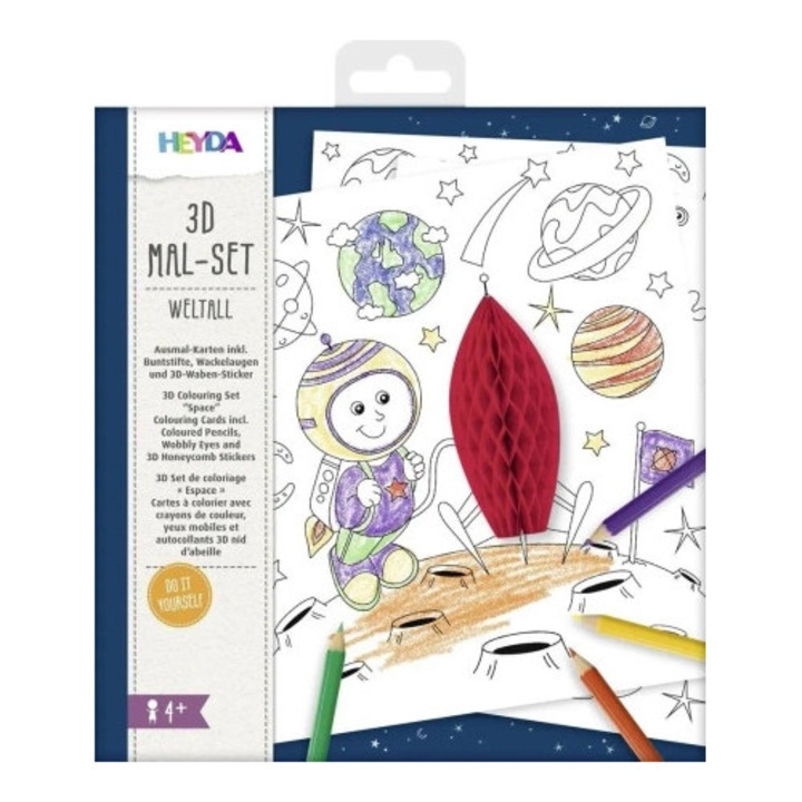 Set pictura 3D, Heyda, tema Spatiu, 4 imagini, 6 creioane, 19,5x21cm