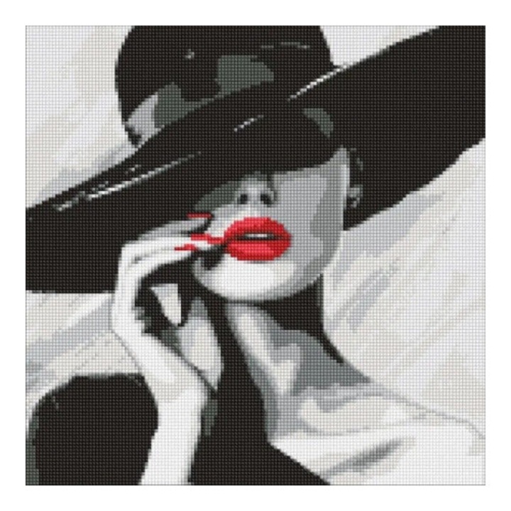 Mozaic cu diamante, Dama in capel, 40x40cm, multicolor