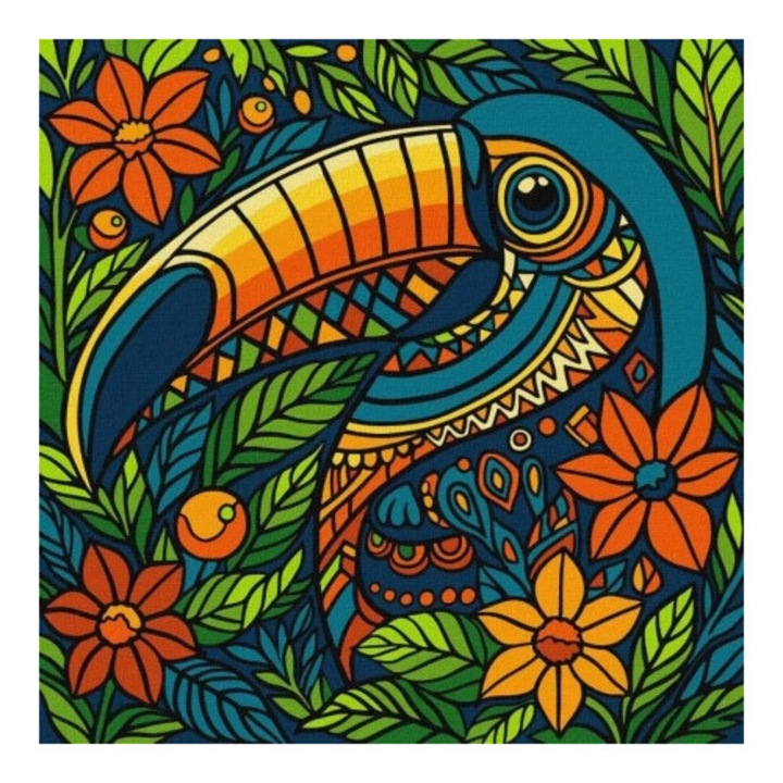 Set pictura pe numere, Ideyka, Tukan, 30x30cm, 2 pensule, culori ecologice