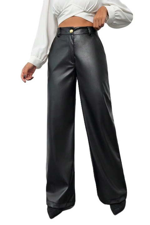 Pantaloni Dama, Croiala Dreapta, Piele PU, Talie Inalta, Negru