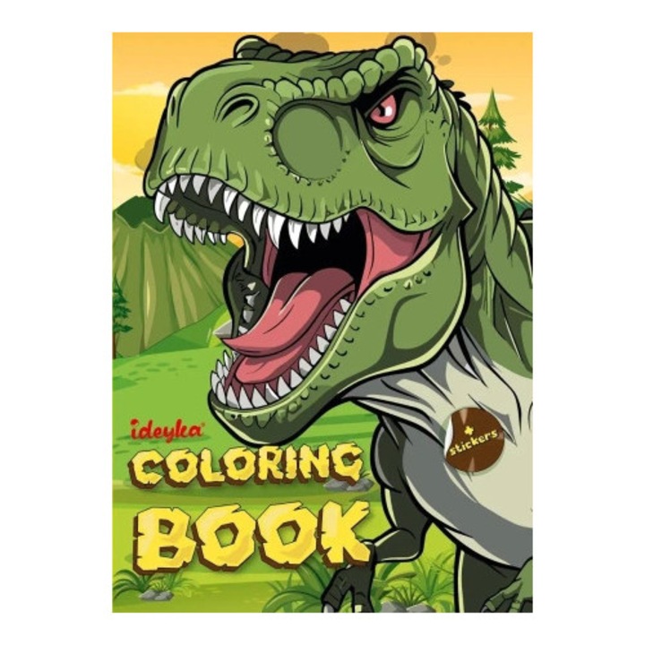 Carte de colorat cu autocolante Ideyka, lumea dinozaurilor, 16 pagini A4, activitati creative, multicolor