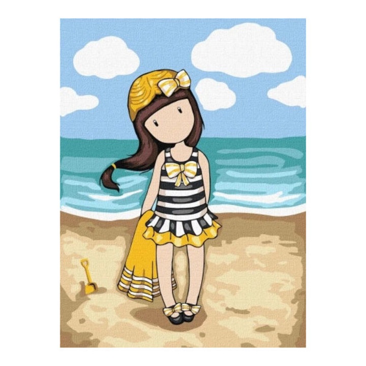 Set pictura pe numere, Ideyka, Beach Belle Kids, 30x40cm, 2 pensule, culori ecologice