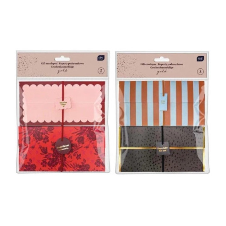 Set 2 plicuri cadou lungi cu elastic, gold mix