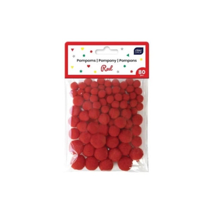 Set pomponi decorativi 80 buc, Interdruk, rosu
