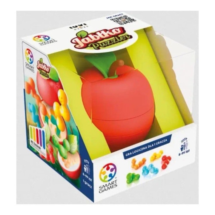 Jablko Puzzler intelligenciajáték, IUVI Games, 3 almaszelet, 5 féreg, 80 kihívás