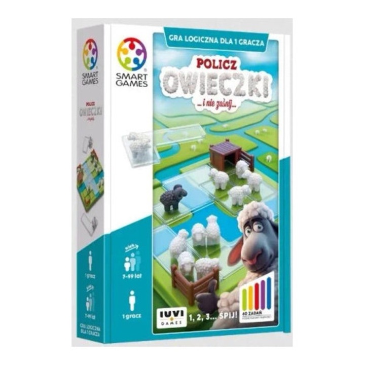 Owieczki intelligencia játék, IUVI Games, 6 bárányos tábla, 1 juhászbotos tábla, 1 fekete kosos tábla, szett