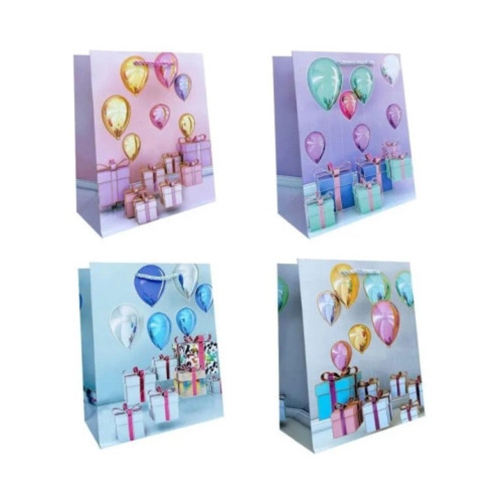 Toreba de cadou, JU-PITER, baloane metalizate, 18x23x10cm, set 12 bucati