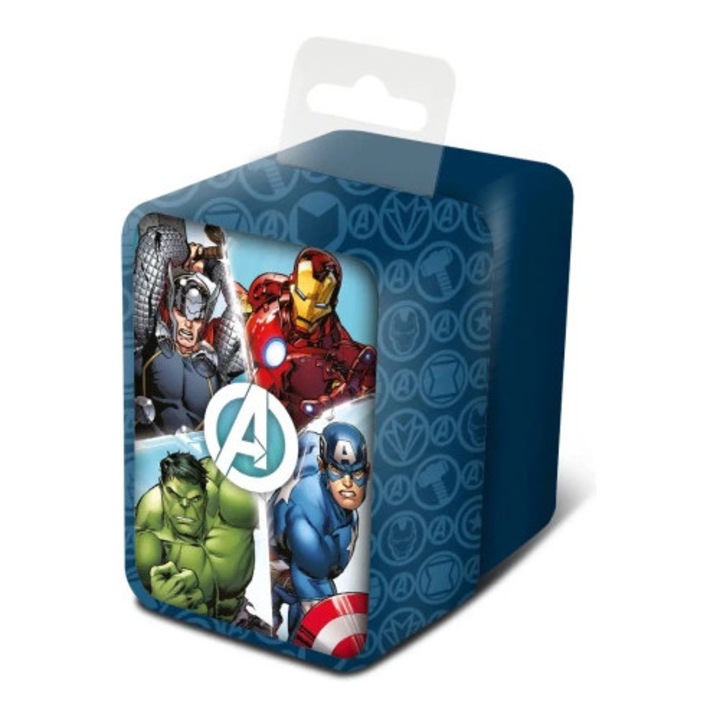 Ceas analogic copii, Kids Euroswan, Avengers, PVC, Metal, 6x9x8cm, set cadou