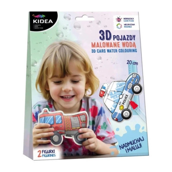 Set de vehicule pentru pictura cu apa Kidea, 2 jucarii, multicolor