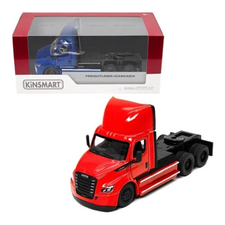 Automobil metalic Kinsmart Freightliner eCascadia 1:62, cu usi deschise, sistem pull-back, multicolor