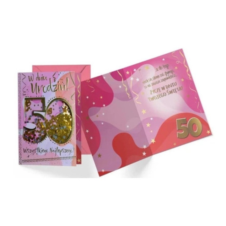 Felicitare B6 KUKARTKA, confetti, decorata, multicolor, cu envelopa