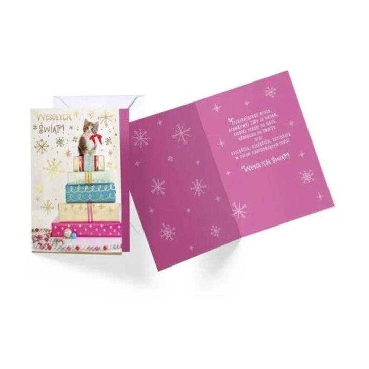 Felicitare KUKARTKA, Boze Narodzenie, 11,7x16,6cm, set colorat cu detalii metalizate