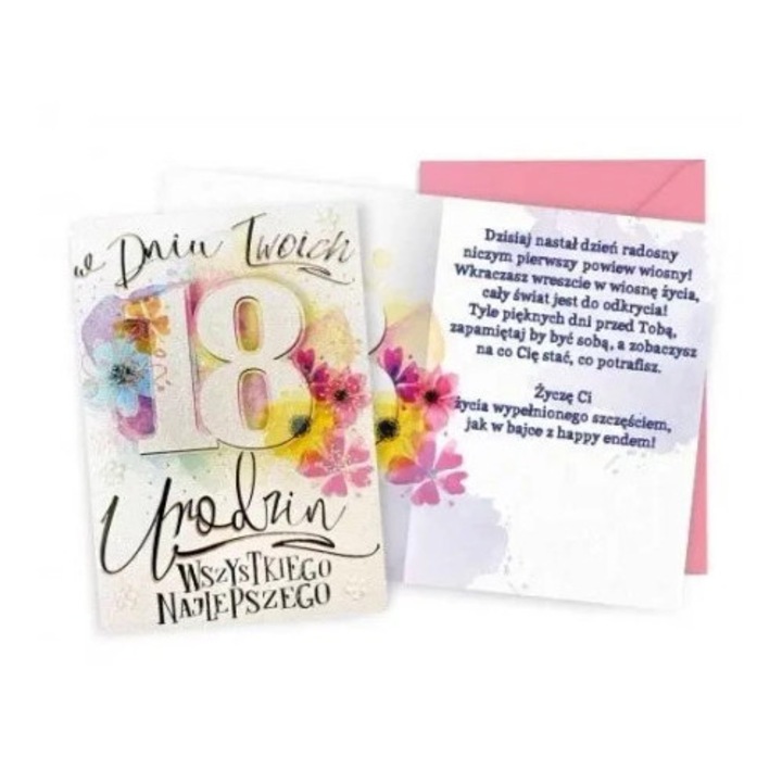 Felicitare B6 KUKARTKA, set, urodziny 18, 16.6x11.7cm, colorata, diverse decoruri