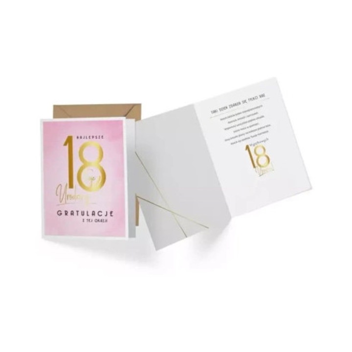 Felicitare KUKARTKA V-008 Urodziny 18, holografica, 140x190mm, cu envelopa