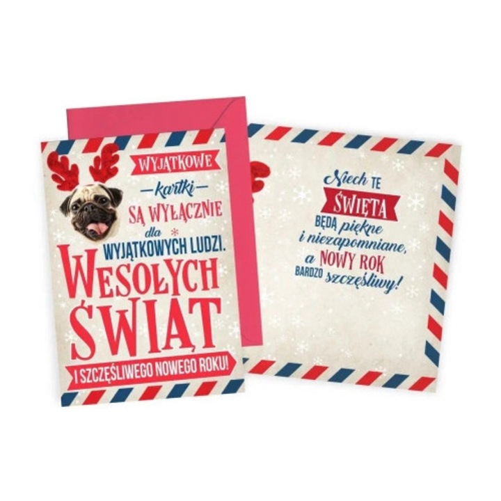 Felicitare B6, KUKARTKA, Craciun, cu folie metalica sau brocart, 11,7x16,6cm, set cu plic.