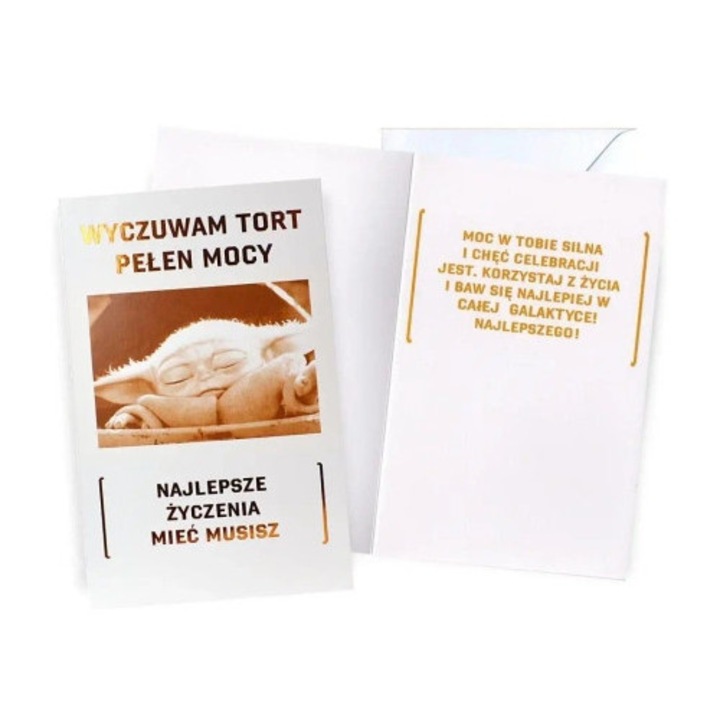 Felicitare Urodziny Star Wars Baby Yoda, colorata, 11.6x18.0cm, cu envelopa alba, set