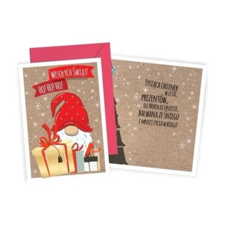 Felicitare B6, KUKARTKA, Craciun, metalizata sau cu brocart, 11,7x16,6cm, set cu plic