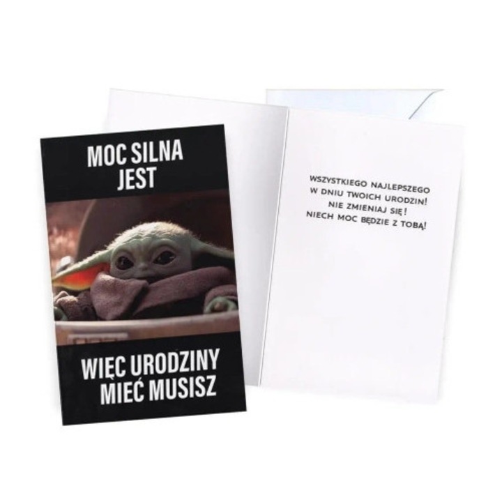 Felicitare Urodziny Star Wars Baby Yoda, colorata, 11.6x18.0cm, cu envelopa alba, set