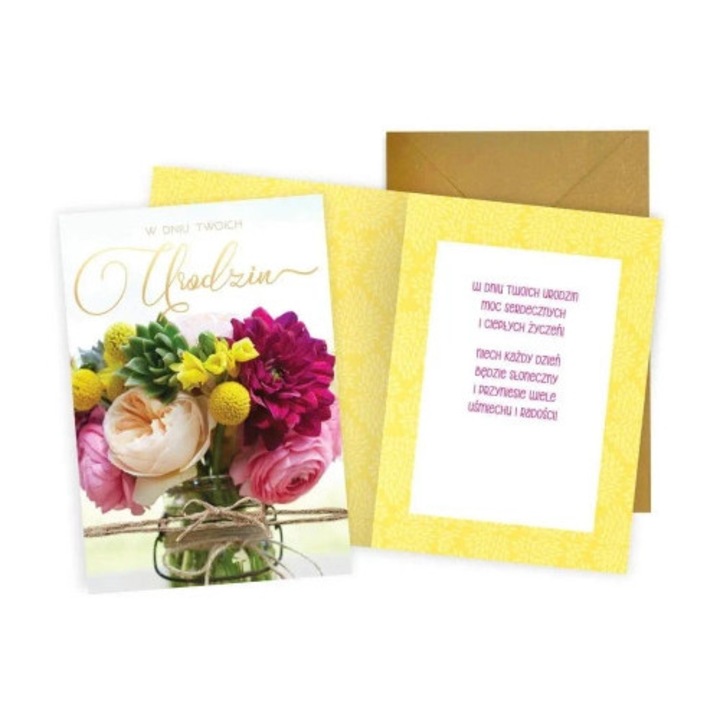 Felicitare KUKARTKA, set, B6, 16.6x11.7cm, interior colorat cu urari, decoratiuni metalice si perlate