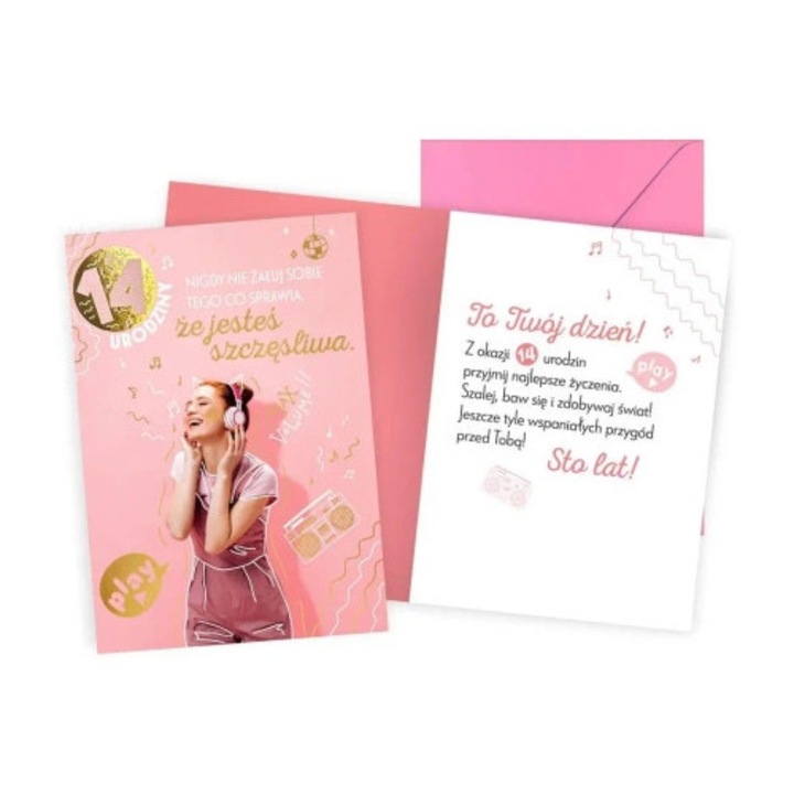 Felicitare Urodziny KUKARTKA, 14, 140x190mm, cu text de urari, cu plic asortat