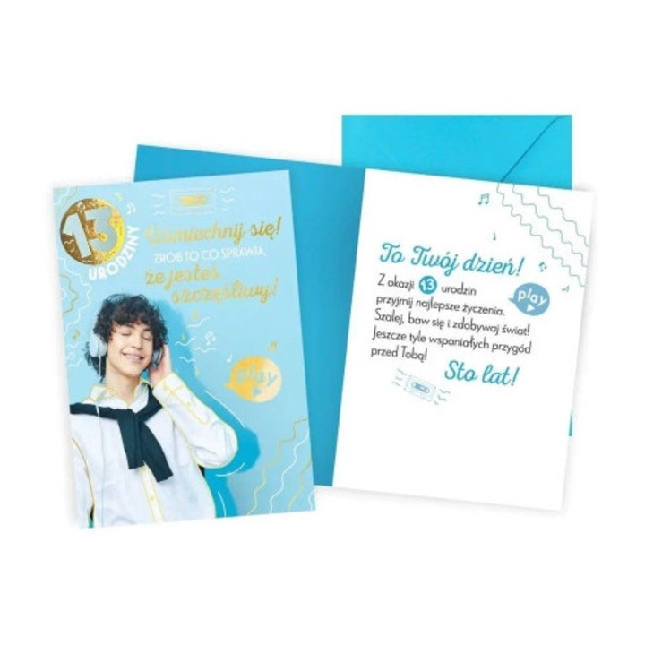 Felicitare Urodziny 13 baiat, KUKARTKA, 140x190mm, cu text de urari, cu plic asortat