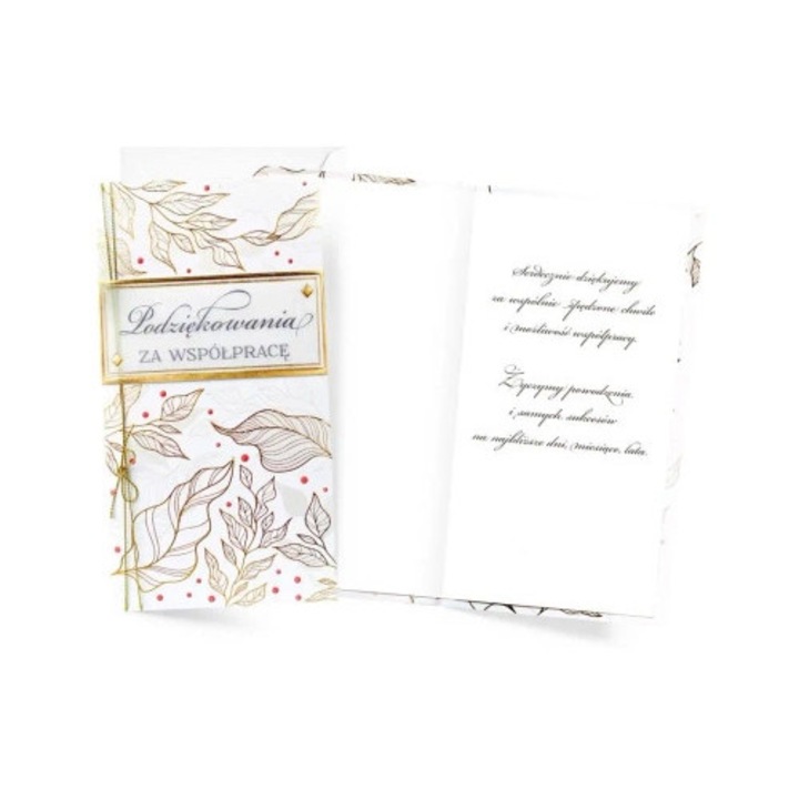 Karnet de felicitare KUKARTKA, Podziekowania za wspolprace, 11,4x21,5cm, cu decoratiuni metalice si grafica interioara