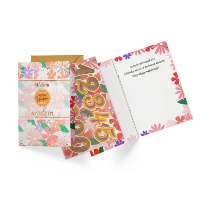 Kartka B6 KUKARTKA Dream Cards "W dniu urodzin", colorata, cu diverse decoratiuni, set cu envelopa