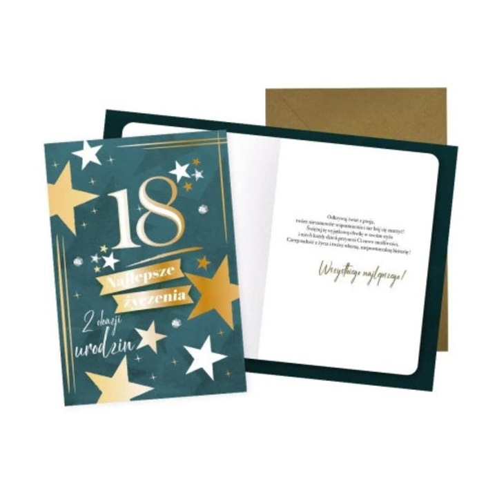 Kartka B6 KUKARTKA Dream Cards "Najlepsze zyczenia", colorata, 16.6x11.7cm, set cu envelopa, ocazie: osiemnastka