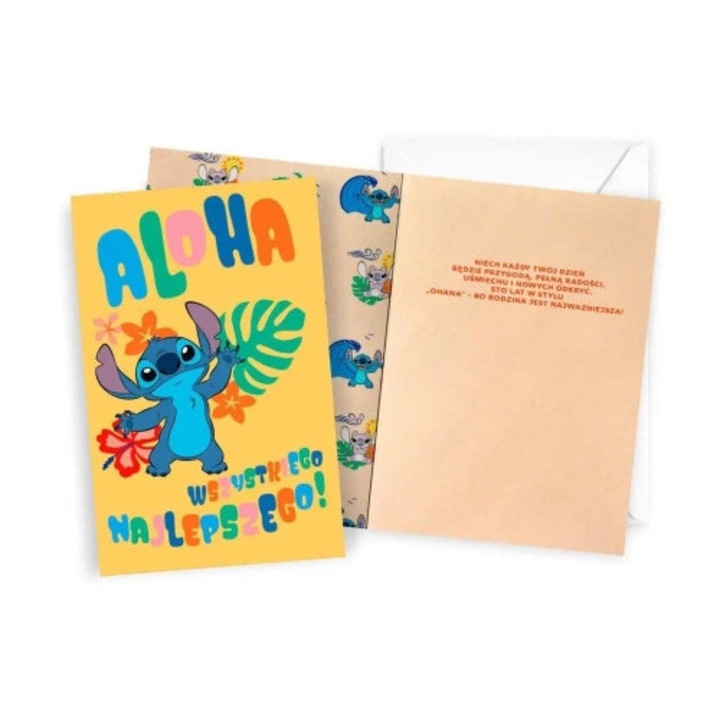 Felicitare Lilo si Stitch, 11x17cm, cu mesaj special, set cu plic alb