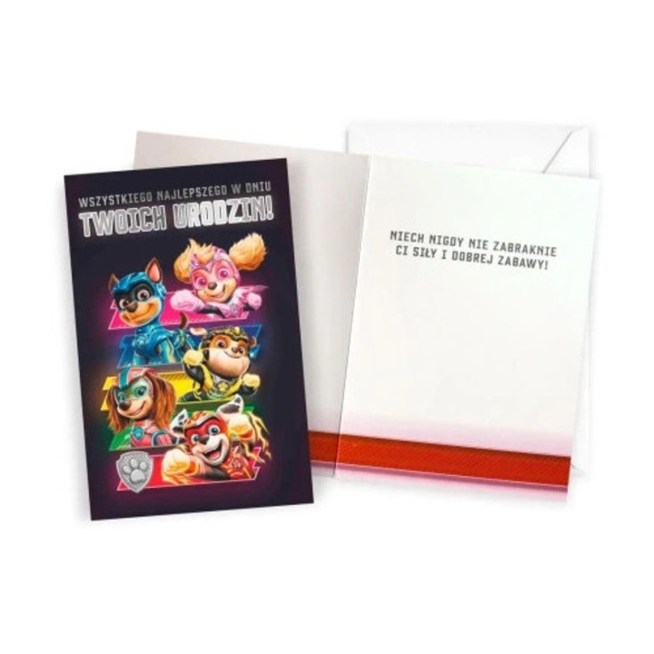 Felicitare Urodziny Psi Patrol, 11x17cm, cu coperta alba, set