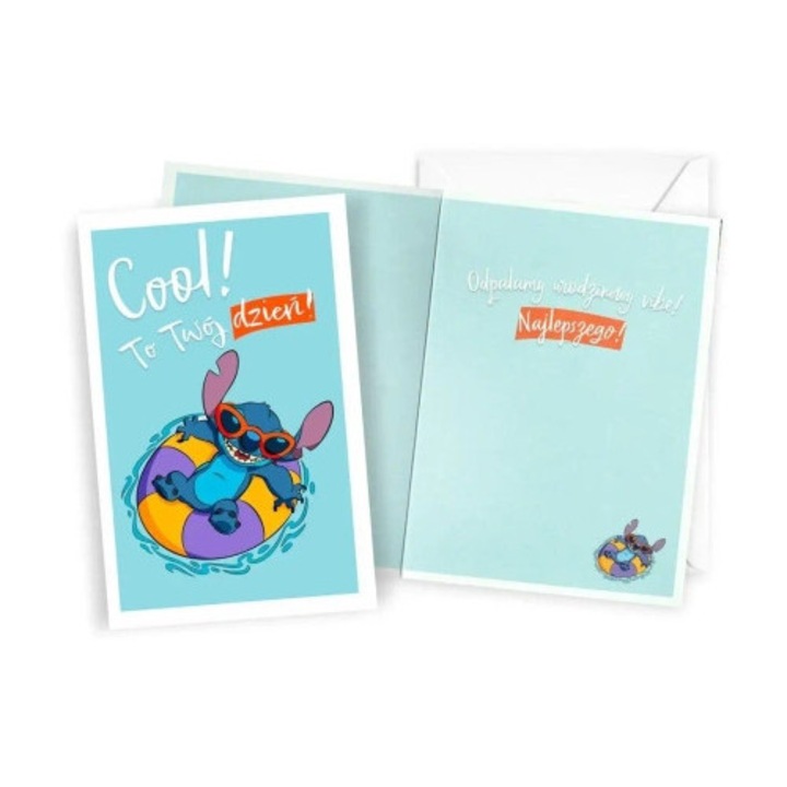 Felicitare Lilo si Stitch, 11x17cm, cu mesaj special, set cu plic alb