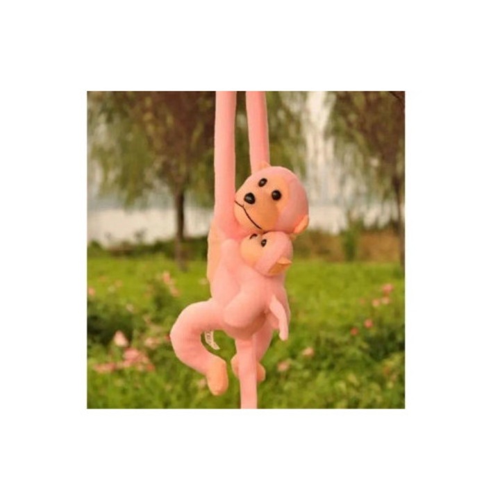 Jucarie de plus, leantoys, maimuta cu copil, roz, 90x35x15cm