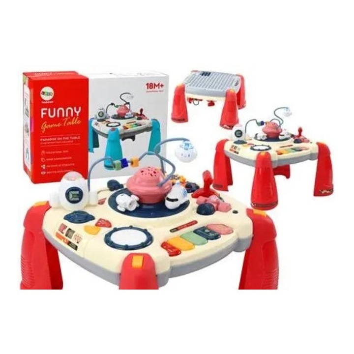 Masuta educationala interactiva Leantoys, pianino, rosu, 30x29x24cm, pentru copii peste 18 luni