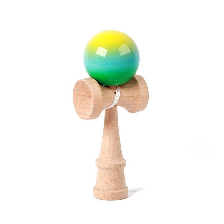 Kendama X Profesional Flippy, 18 cm, din lemn de fag, design gradient multicolor