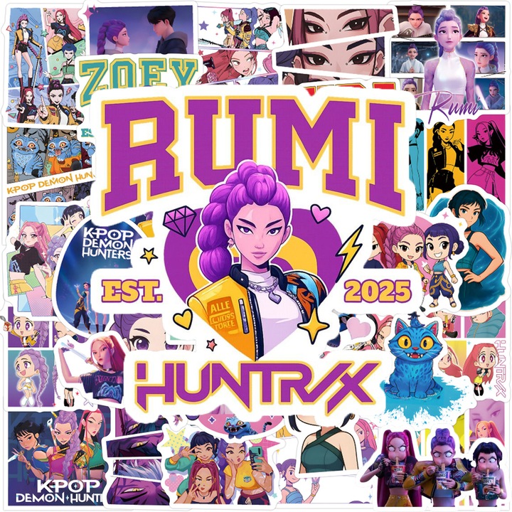 Set de 55 stickere decorative, personaje cartoon, waterproof, pentru laptop, skateboard