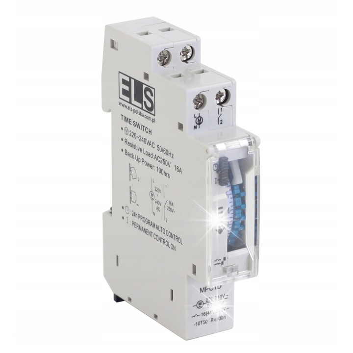 Programator analogic 1-zile MPC1D, montaj pe sina DIN, 230V, 16A, IP20, 17,6x90x65mm