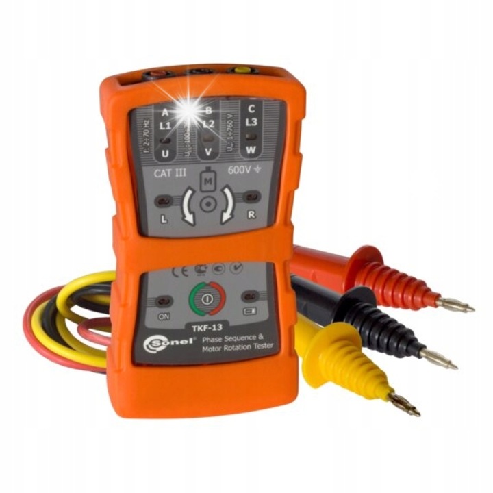 Tester de faze, directie de rotatie motor TKF-13, 120-690 V, 2-70 Hz, set complet de accesorii