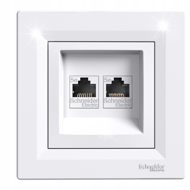 Приз Schneider Asfora, 2x RJ45, бял, тънък монтаж