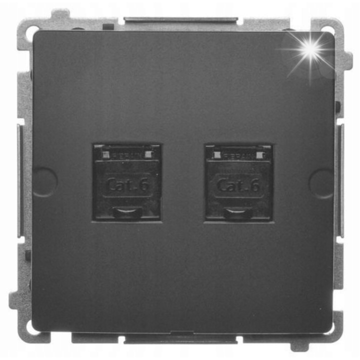 Priza 2xRJ45 categoria 6, Simon Basic, negru mat, 75x75x34mm