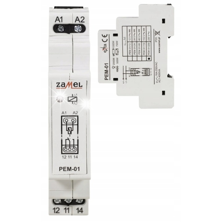 Modul electromagnetic ZAMEL PEM-01, 1NO/NC, 230V AC, 16A, 90x17,5x66mm
